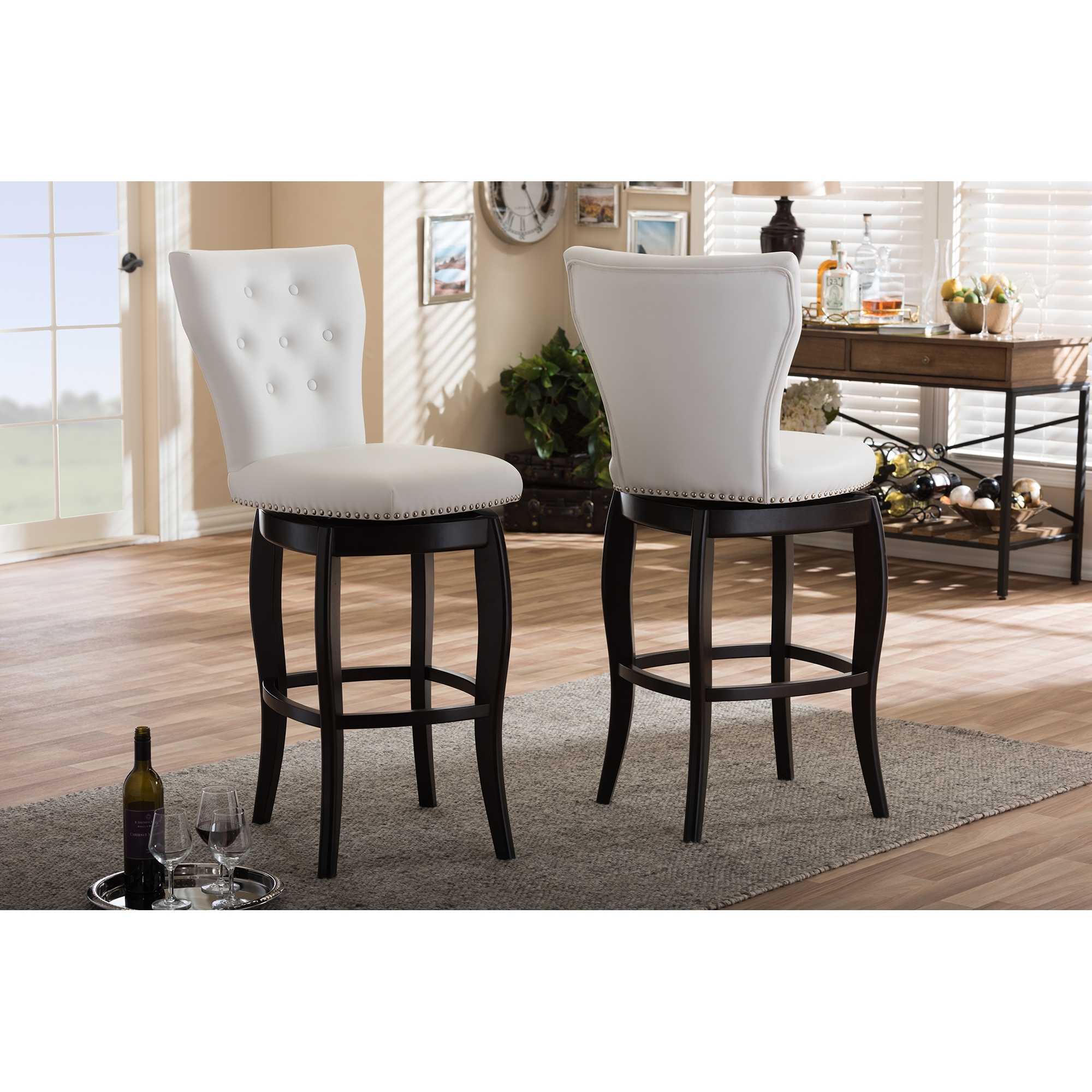 White leather deals swivel bar stools